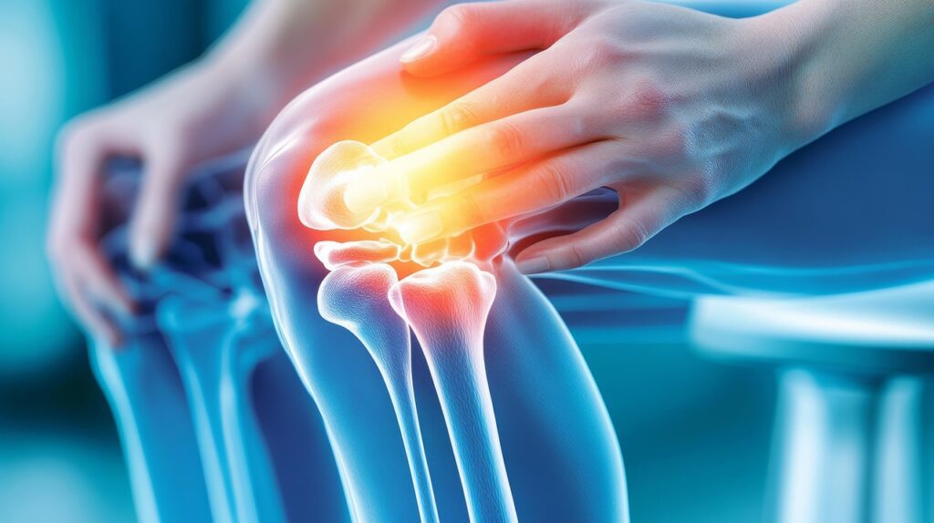 Person holding knee in pain, representing knee pain relief in Fort Collins